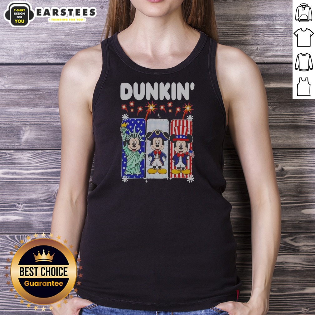 Dunkin Mickey Mouse Patriotic Statue Of Liberty Uncle Sam Shirt - Image 5