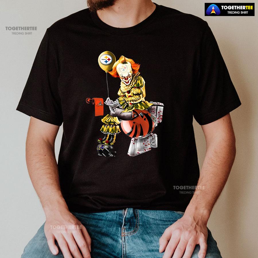 Pennywise Pittsburgh Steelers And Cincinnati Bengals Toilet T-Shirt - Image 2