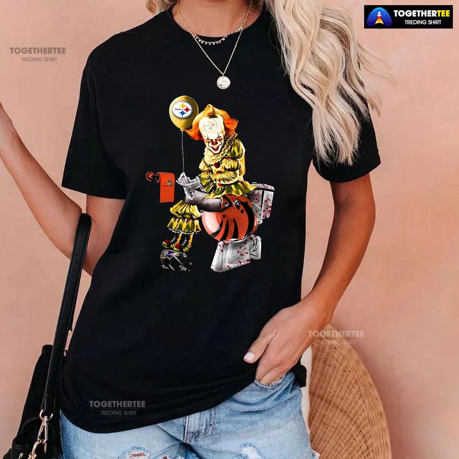 Pennywise Pittsburgh Steelers And Cincinnati Bengals Toilet T-Shirt - Image 3