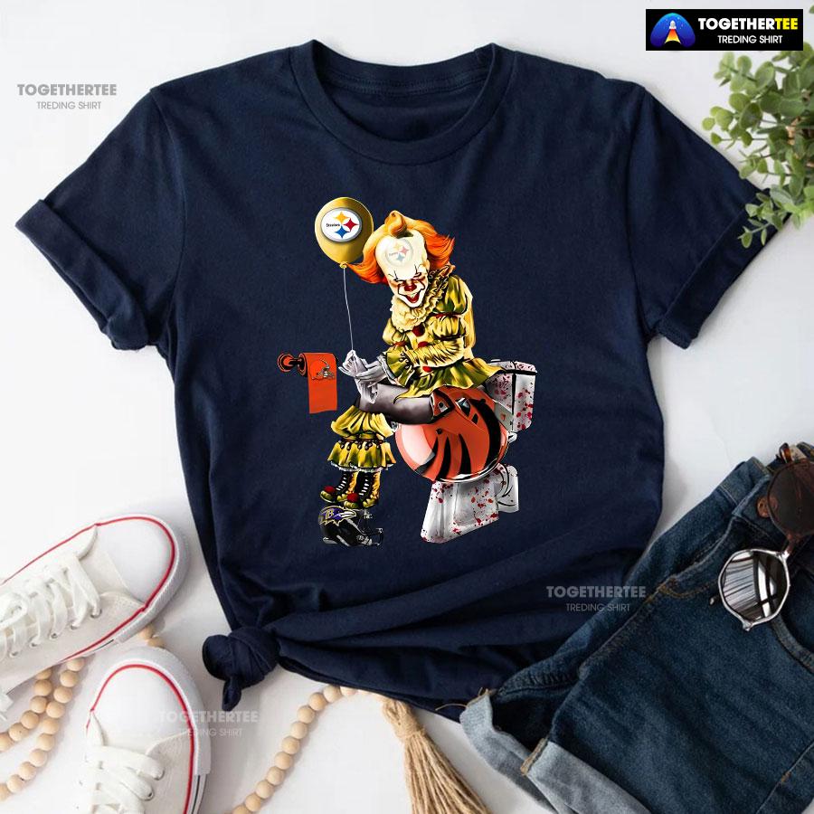 Pennywise Pittsburgh Steelers And Cincinnati Bengals Toilet T-Shirt - Image 4