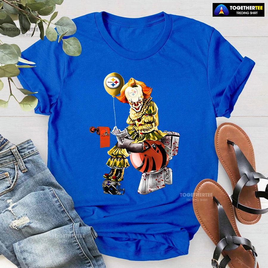 Pennywise Pittsburgh Steelers And Cincinnati Bengals Toilet T-Shirt - Image 5