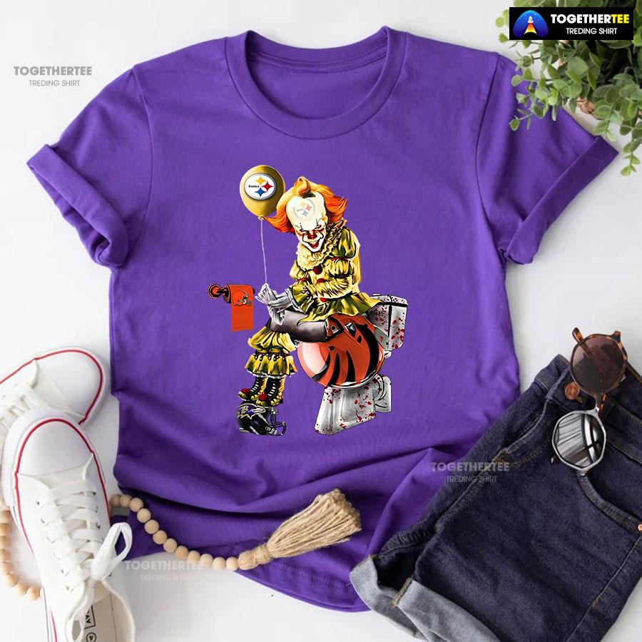 Pennywise Pittsburgh Steelers And Cincinnati Bengals Toilet T-Shirt - Image 6