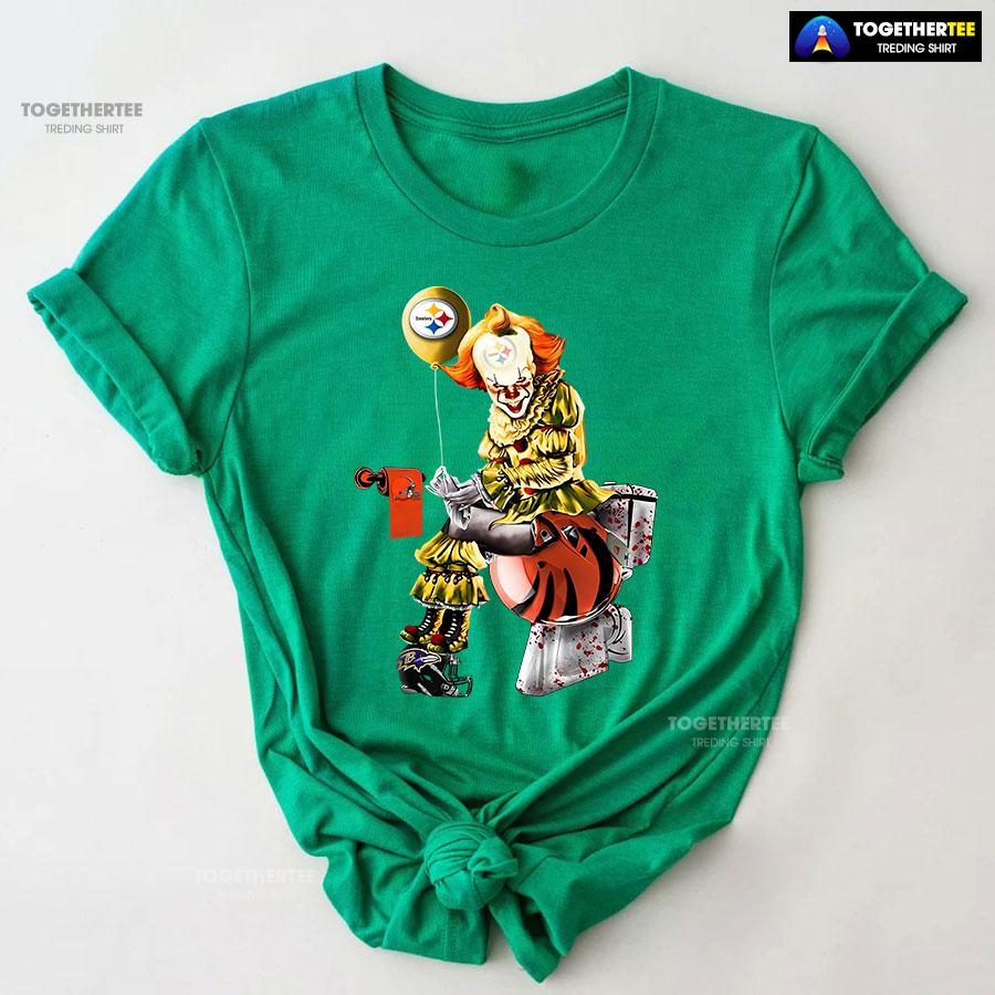 Pennywise Pittsburgh Steelers And Cincinnati Bengals Toilet T-Shirt - Image 7