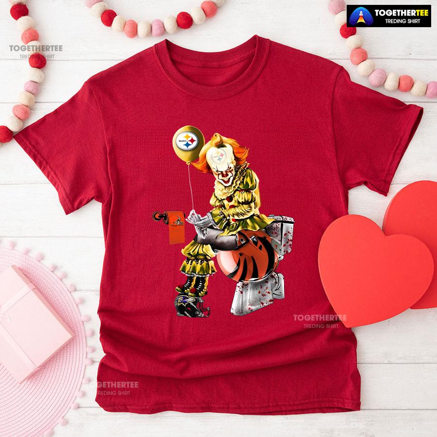 Pennywise Pittsburgh Steelers And Cincinnati Bengals Toilet T-Shirt - Image 8