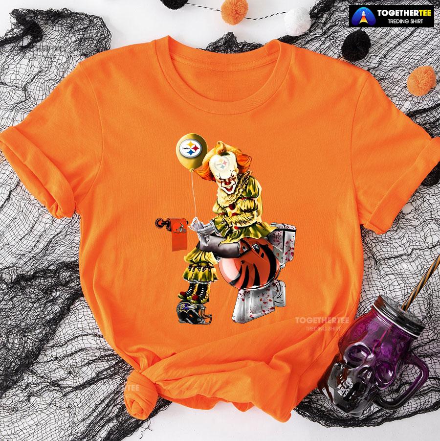 Pennywise Pittsburgh Steelers And Cincinnati Bengals Toilet T-Shirt - Image 9