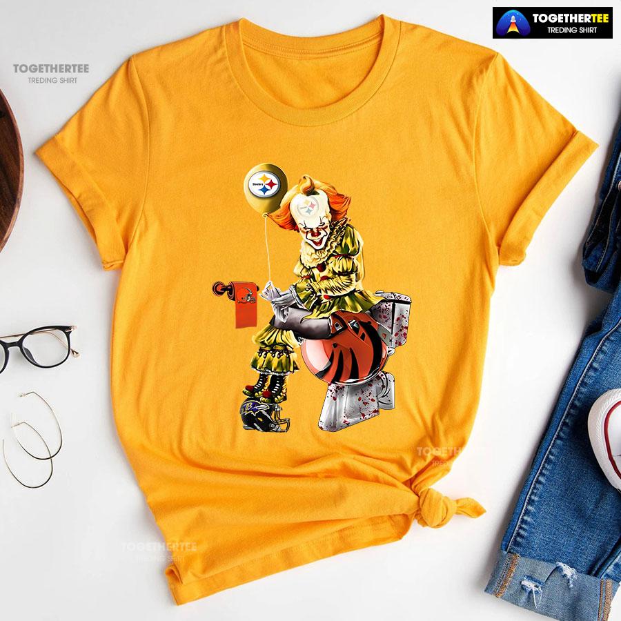 Pennywise Pittsburgh Steelers And Cincinnati Bengals Toilet T-Shirt - Image 10