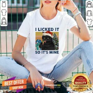 Alternative view of Funny I Licked It So It’s Mine Black Cat Wear Hat Santa Christmas Vintage Shirt