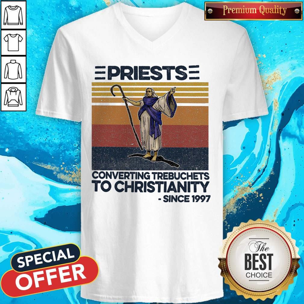 Priests Converting Trebuchets To Christianity Since 1997 Vintage Shirt - Image 2