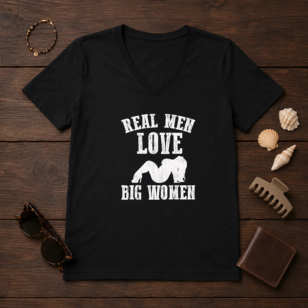 Pretty Real Men Love Big Women Distressed Slogan Shirt - Image 2