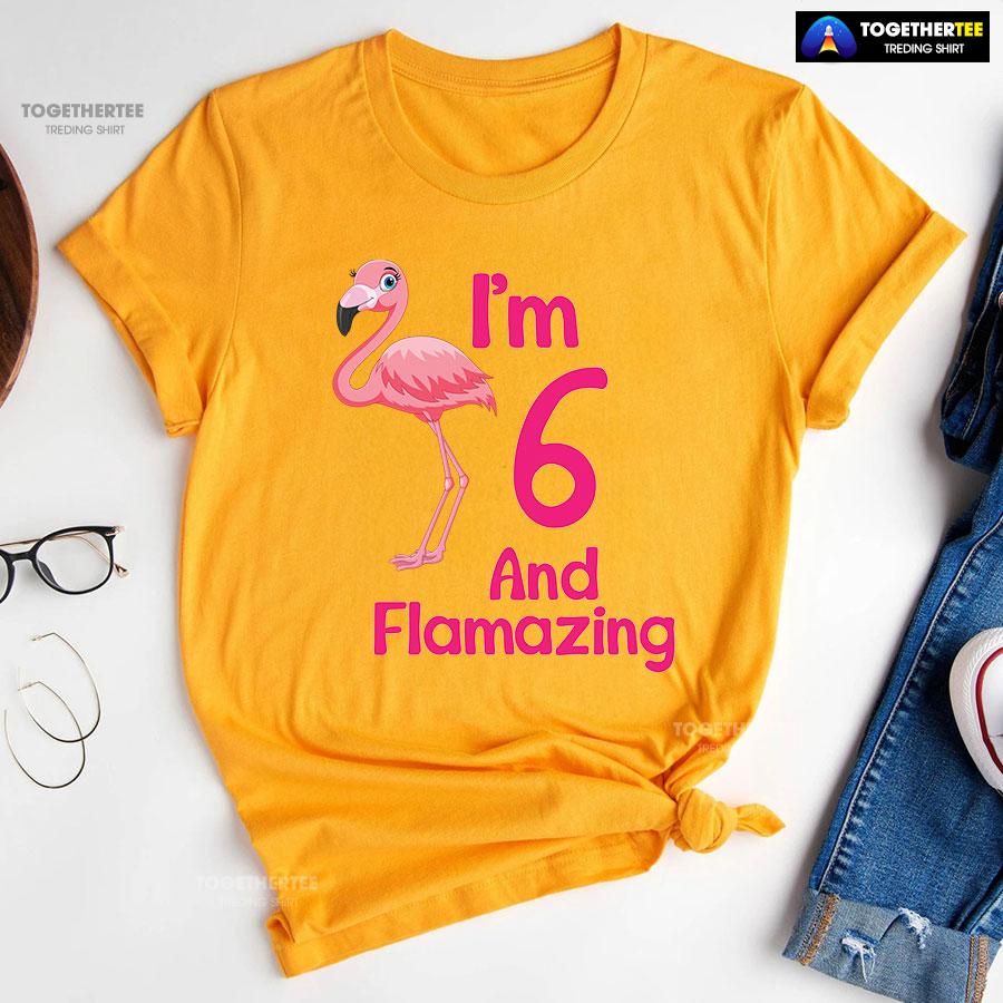 I Am 6 And Flamazing Flamingo 6th Birthday T-Shirt - Image 11