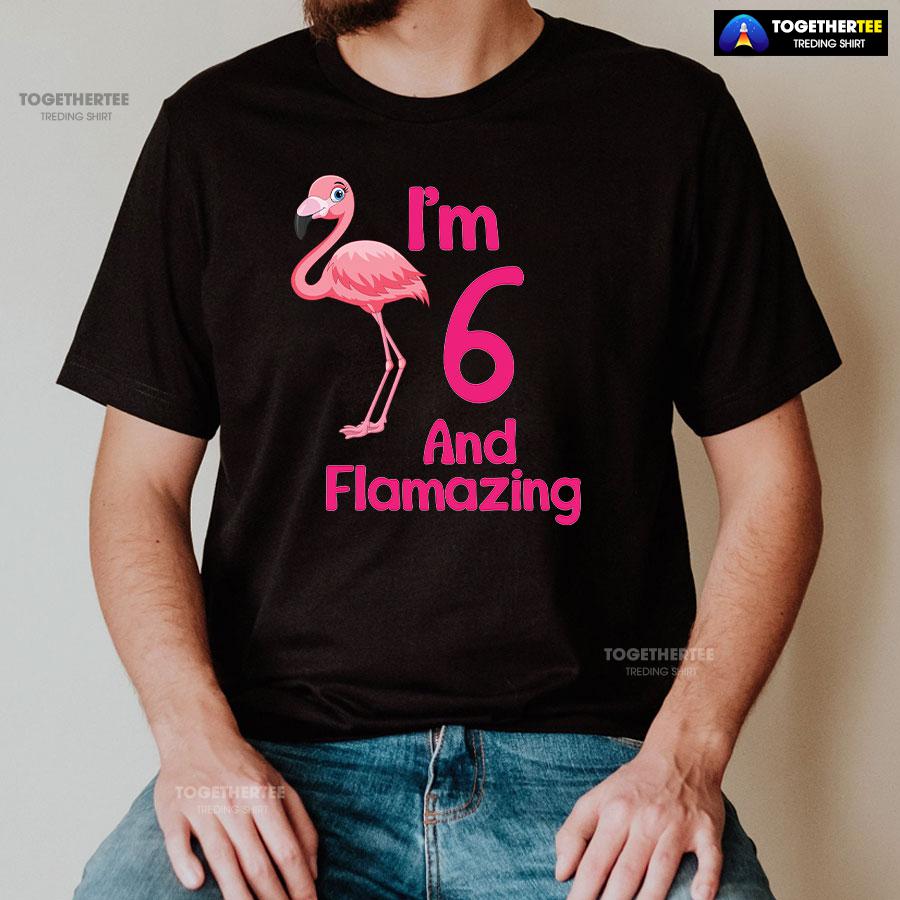 I Am 6 And Flamazing Flamingo 6th Birthday T-Shirt - Image 2