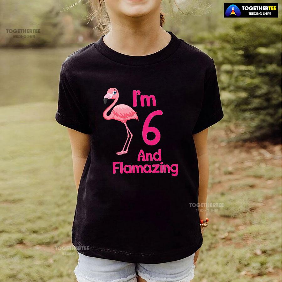I Am 6 And Flamazing Flamingo 6th Birthday T-Shirt - Image 4