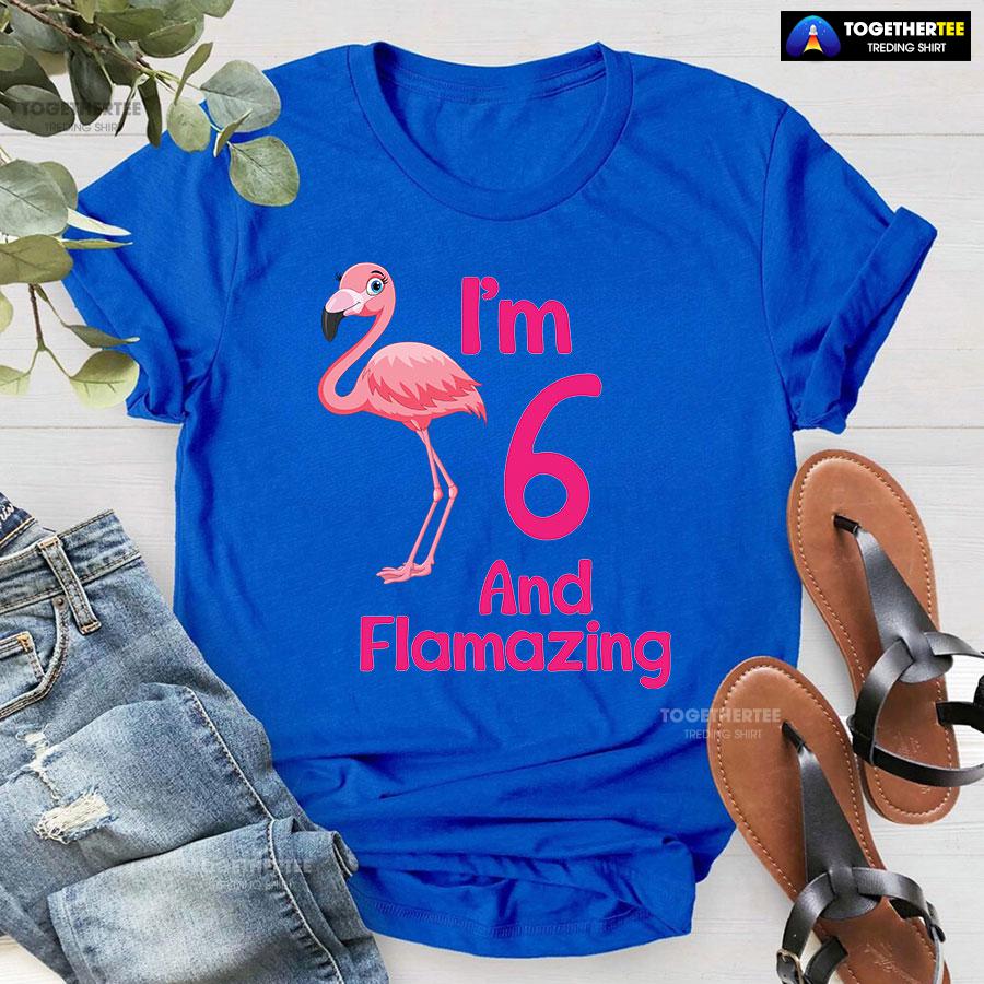 I Am 6 And Flamazing Flamingo 6th Birthday T-Shirt - Image 6