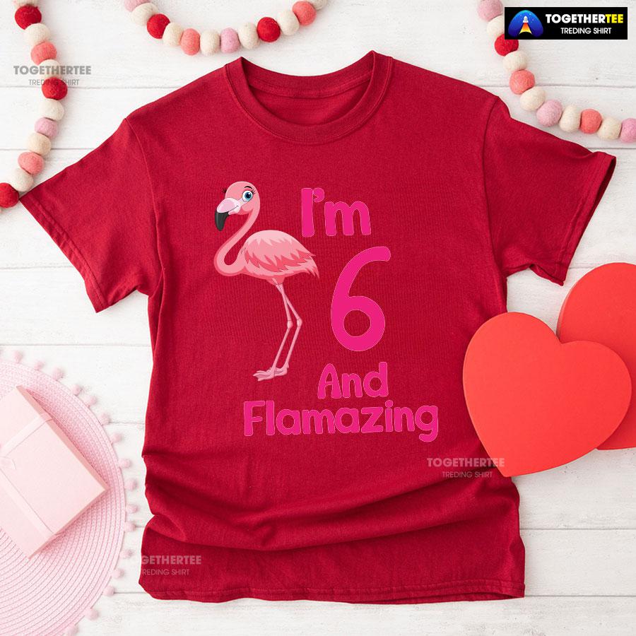 I Am 6 And Flamazing Flamingo 6th Birthday T-Shirt - Image 8