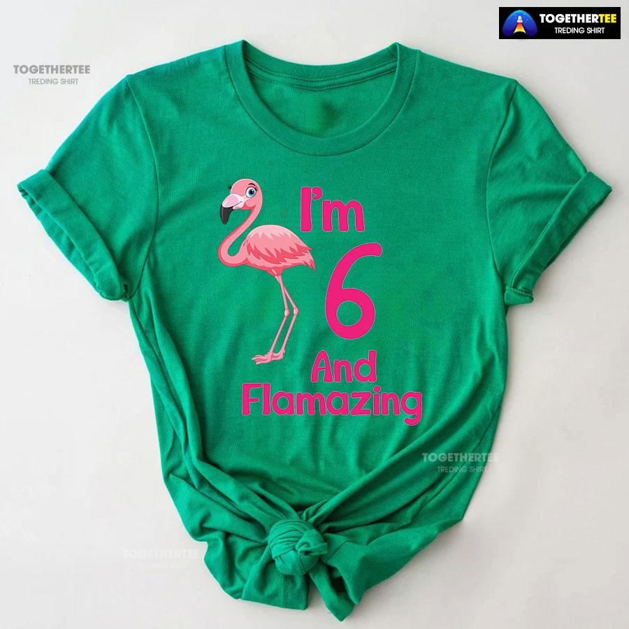 I Am 6 And Flamazing Flamingo 6th Birthday T-Shirt - Image 9