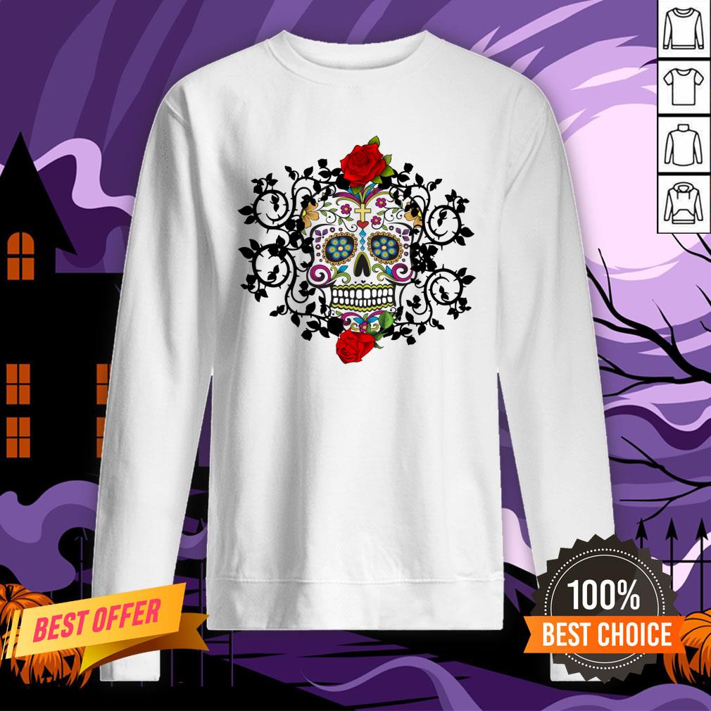 Sugar Skull Roses Day Of Dead Dia De Muertos Vintage Shirt - Image 4