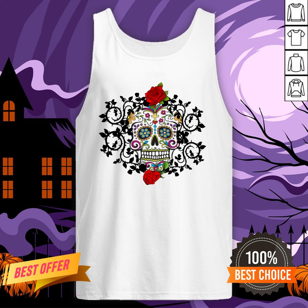 Sugar Skull Roses Day Of Dead Dia De Muertos Vintage Shirt - Image 3