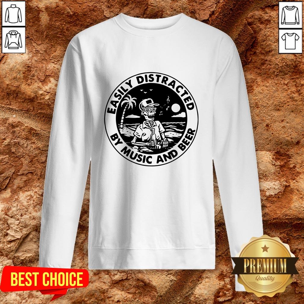 Cute Skeleton Easily Distracted By Music And Beer Shirt - Image 4