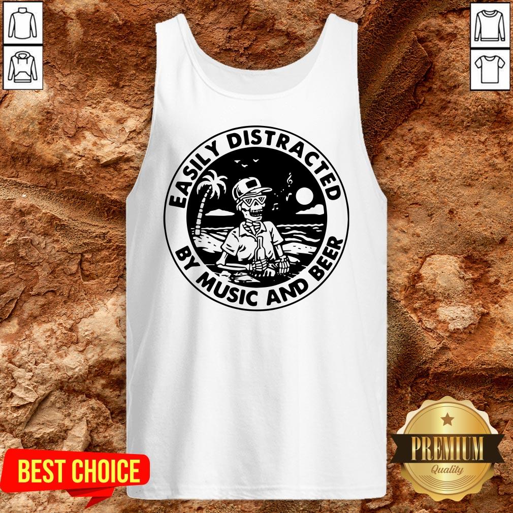 Cute Skeleton Easily Distracted By Music And Beer Shirt - Image 3