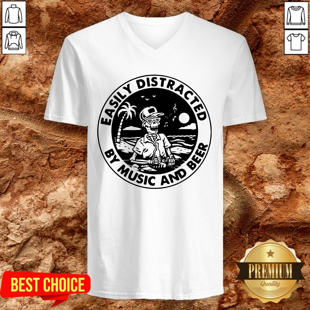 Cute Skeleton Easily Distracted By Music And Beer Shirt - Image 2