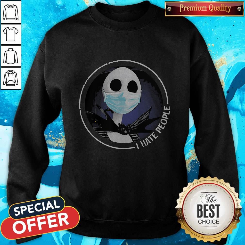 Top Jack Skellington Face Mask I Hate People Shirt - Image 4