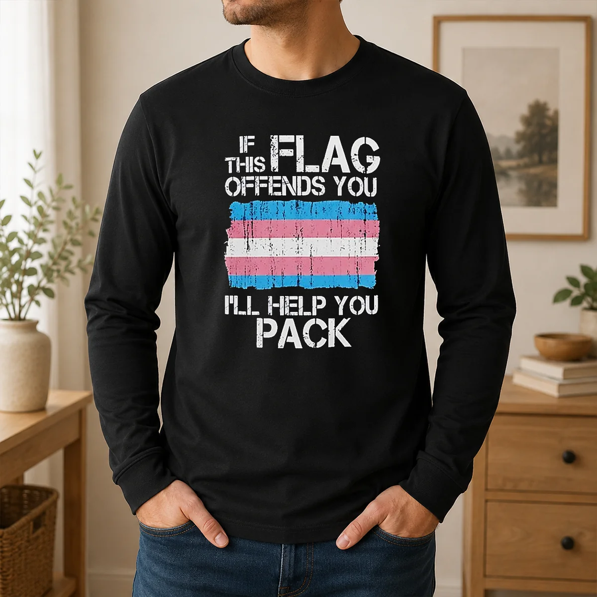 Pretty Awesome If This Flag Offends You I Will Help You Pack Transgender Pride Shirt - Image 4