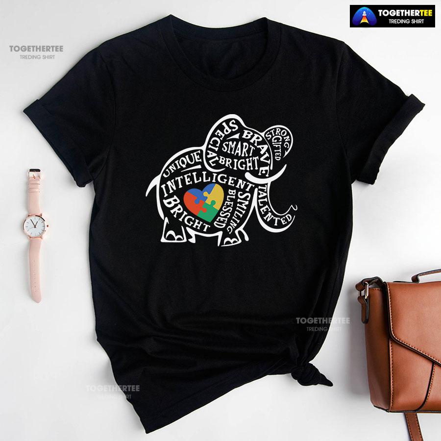 Elephant Typography Autism Awareness T-Shirt – Small Tee