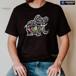 Alternative view of Elephant Typography Autism Awareness T-Shirt – Small Tee