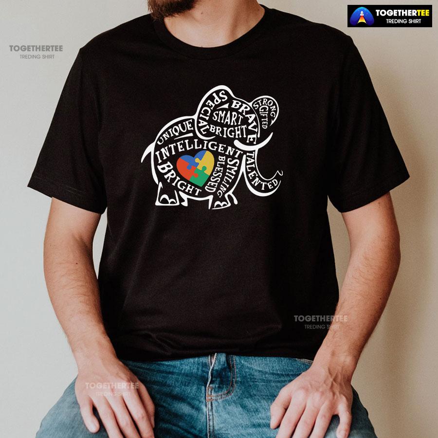 Elephant Typography Autism Awareness T-Shirt – Small Tee - Image 2
