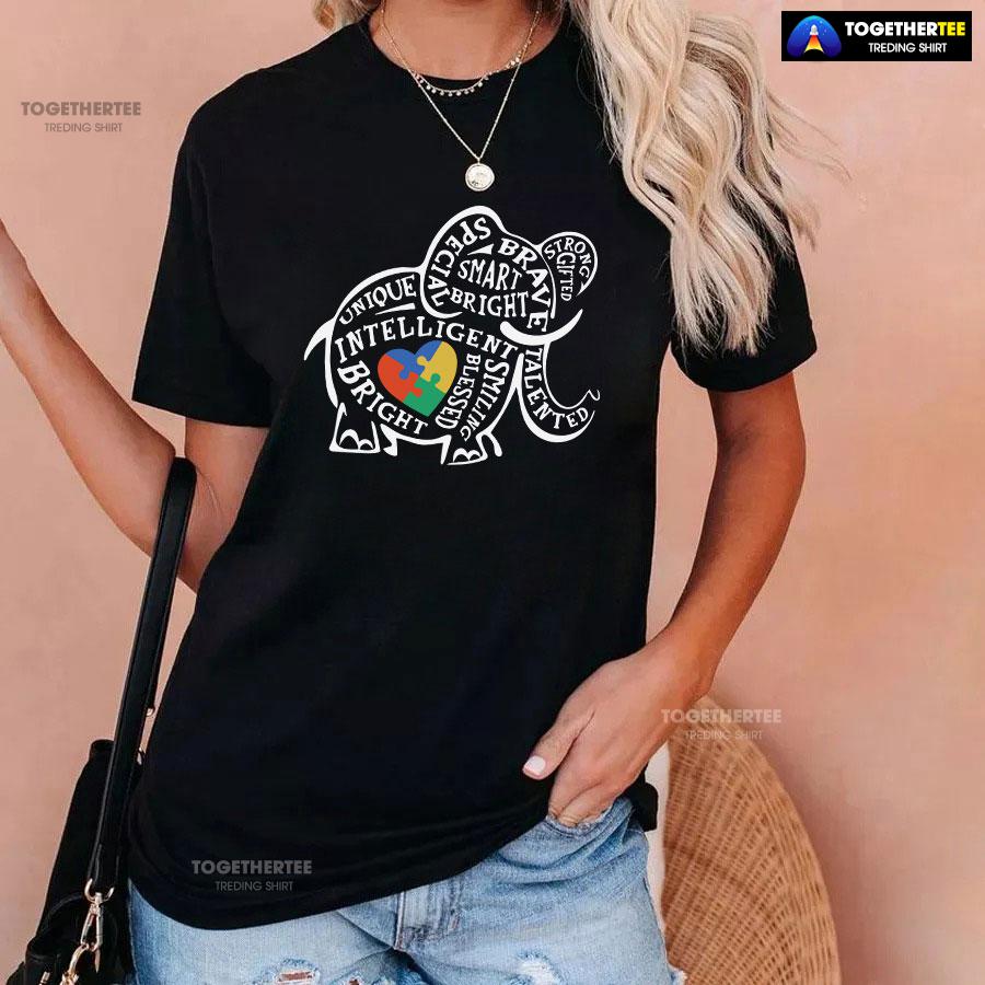Elephant Typography Autism Awareness T-Shirt – Small Tee - Image 3