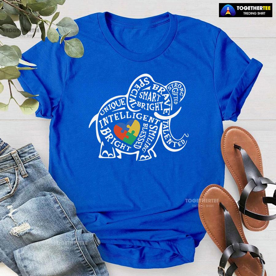 Elephant Typography Autism Awareness T-Shirt – Small Tee - Image 5