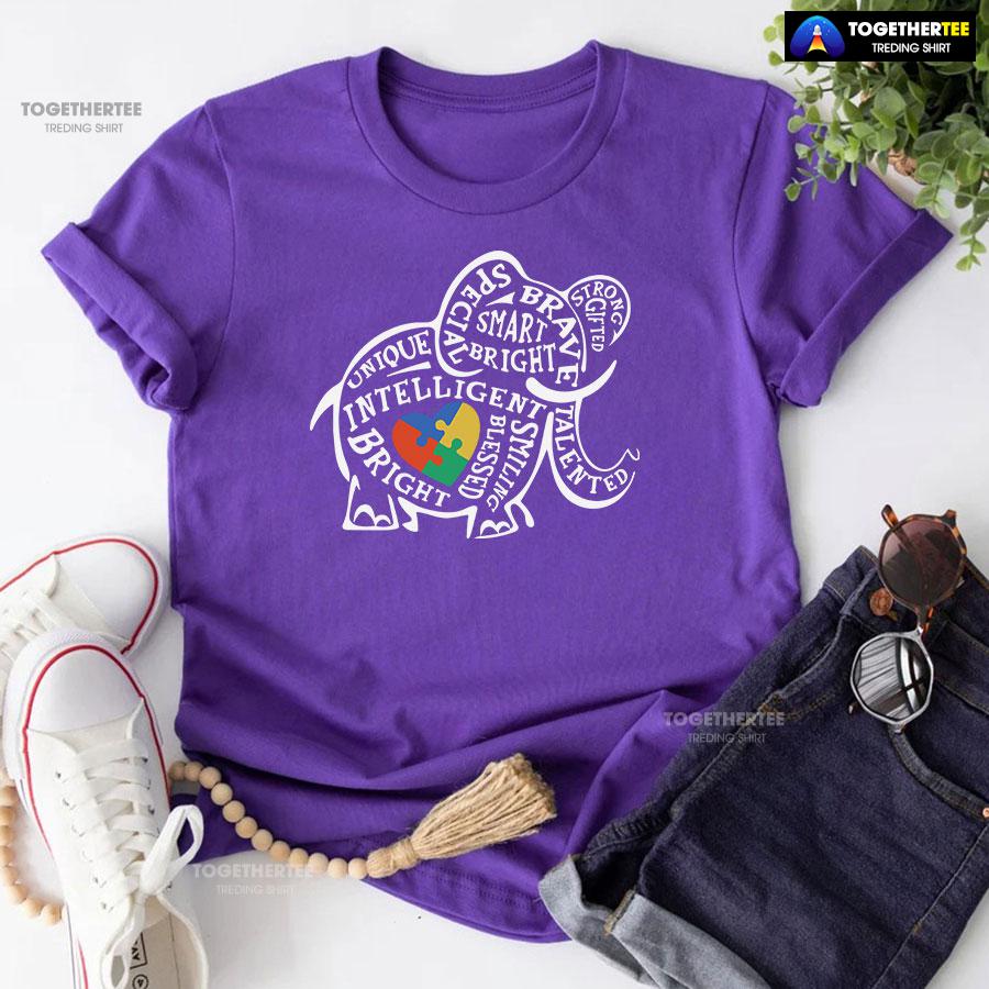 Elephant Typography Autism Awareness T-Shirt – Small Tee - Image 6