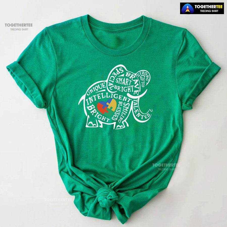 Elephant Typography Autism Awareness T-Shirt – Small Tee - Image 7