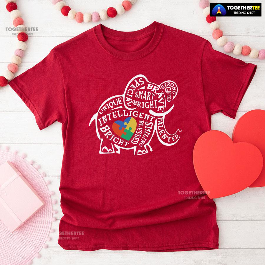 Elephant Typography Autism Awareness T-Shirt – Small Tee - Image 8