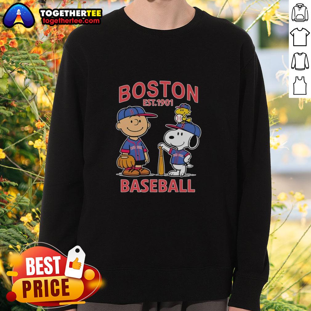 Top Charlie Brown Snoopy And Woodstock With Boston Red Sox Baseball Jersey Est 1901 T-Shirt - Image 5