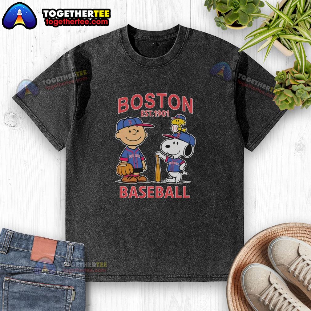 Top Charlie Brown Snoopy And Woodstock With Boston Red Sox Baseball Jersey Est 1901 T-Shirt - Image 6