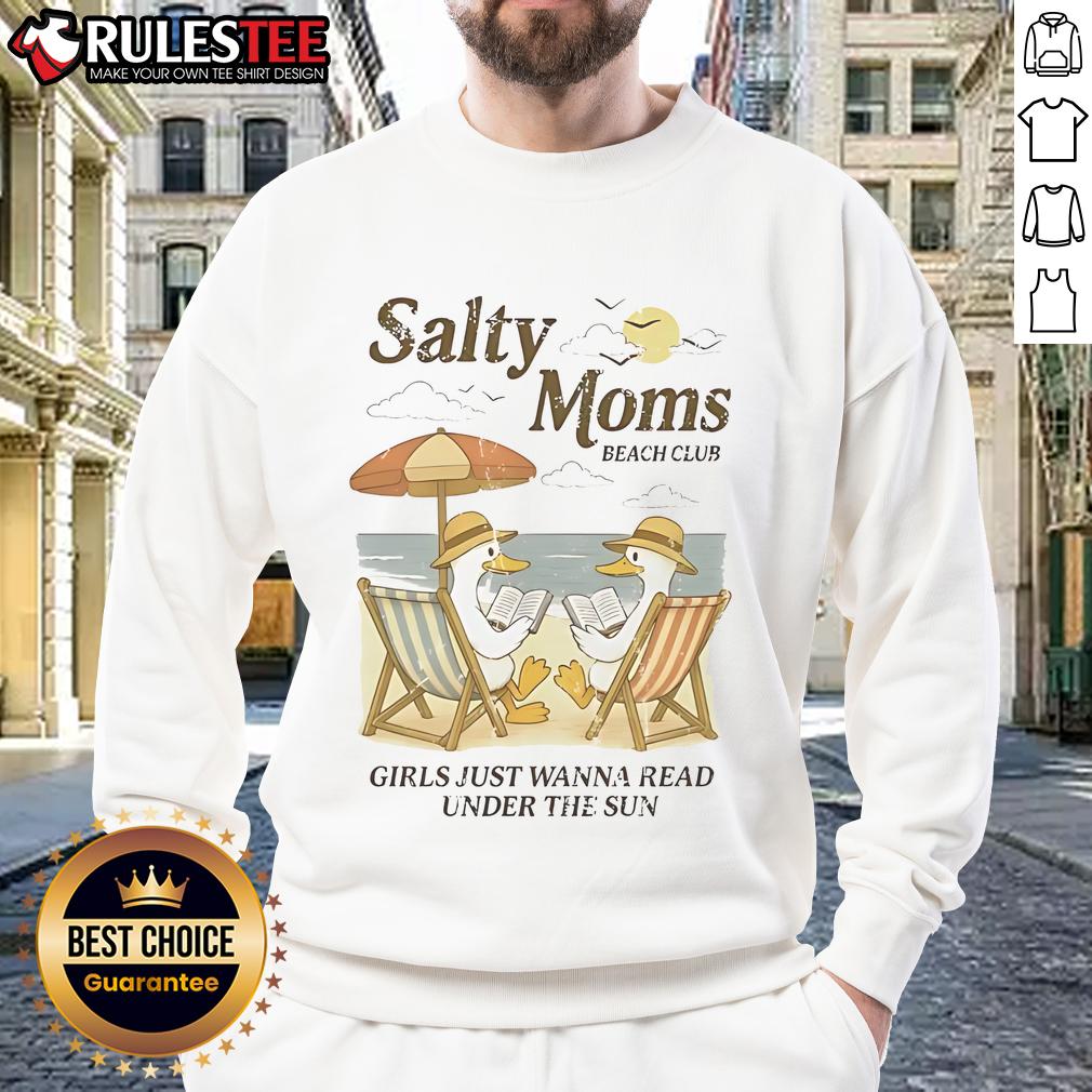 Good Salty Moms Beach Club Duck Reading Beach T-Shirt - Image 5