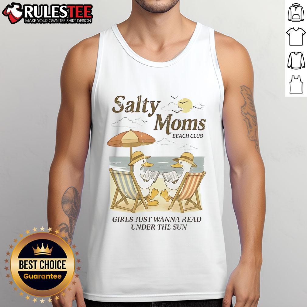 Good Salty Moms Beach Club Duck Reading Beach T-Shirt - Image 4