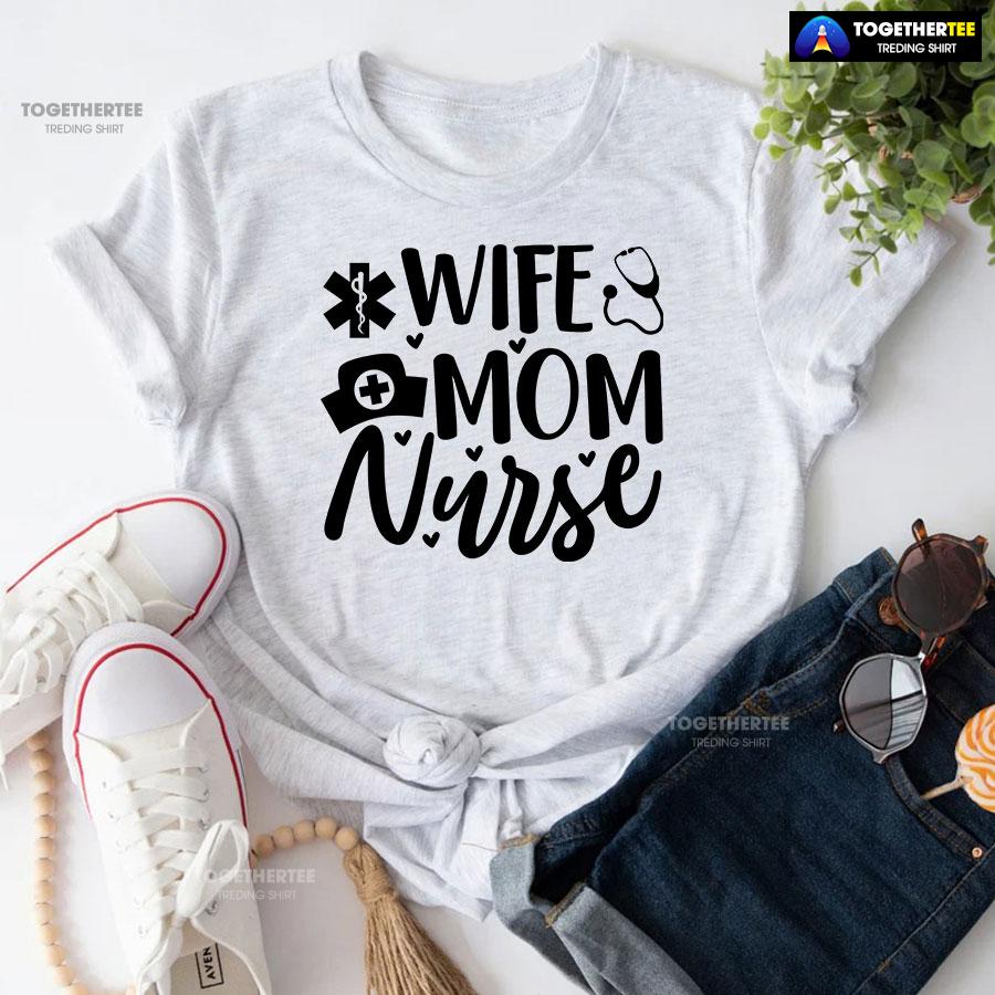 Wife Mom Nurse Stethoscope Caduceus T-Shirt - Image 5