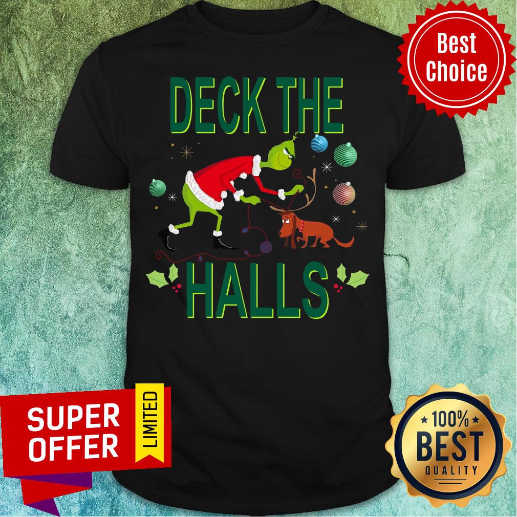 Awesome Santa Grinch And Max Deck The Halls Christmas Shirt