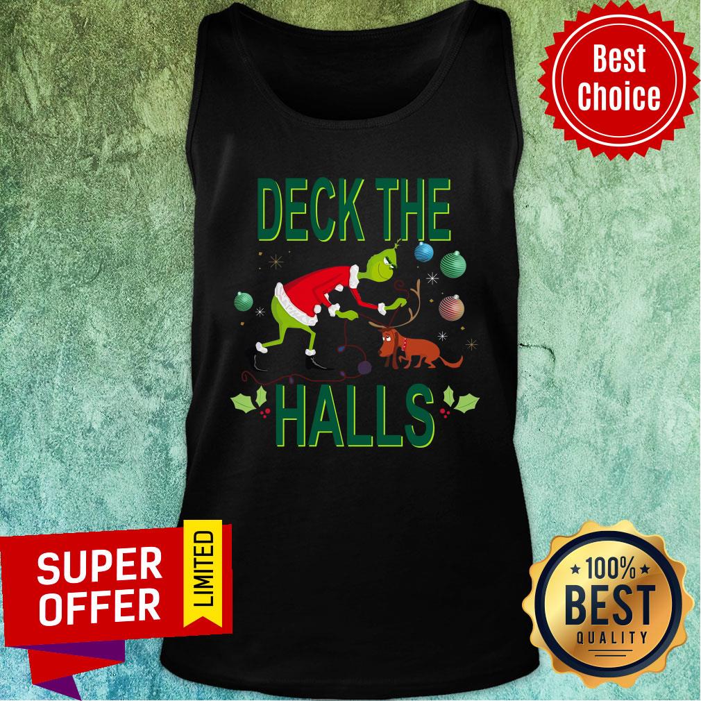 Awesome Santa Grinch And Max Deck The Halls Christmas Shirt - Image 4