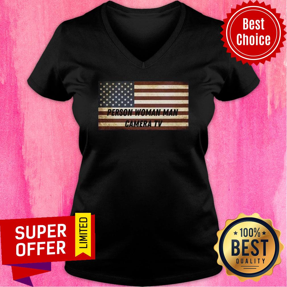 Person Woman Man Camera TV American Flag Shirt - Image 3