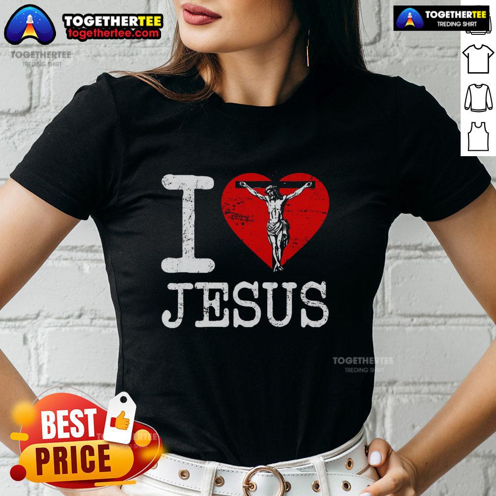 Premium I Love Jesus Heart Cross Christain Faith Christ T-Shirt - Image 3