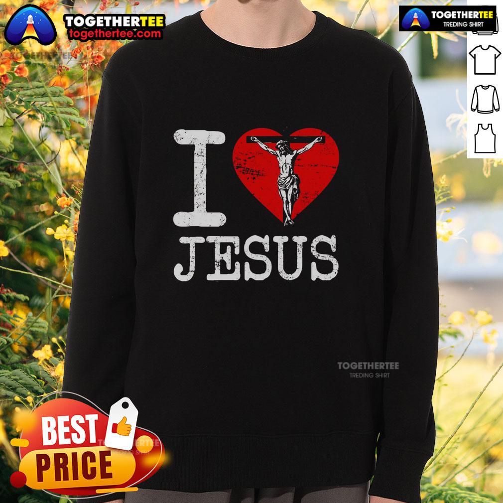 Premium I Love Jesus Heart Cross Christain Faith Christ T-Shirt - Image 5