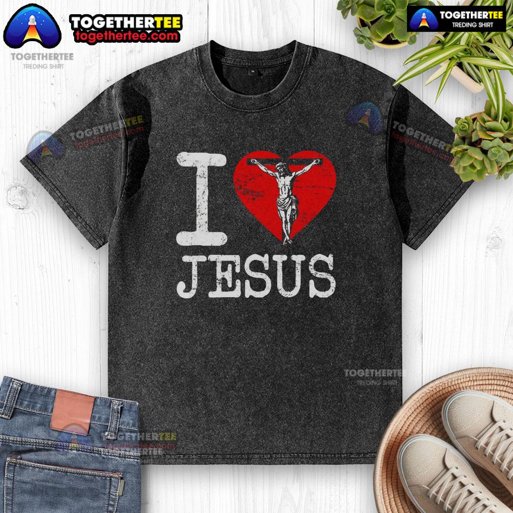 Premium I Love Jesus Heart Cross Christain Faith Christ T-Shirt - Image 6