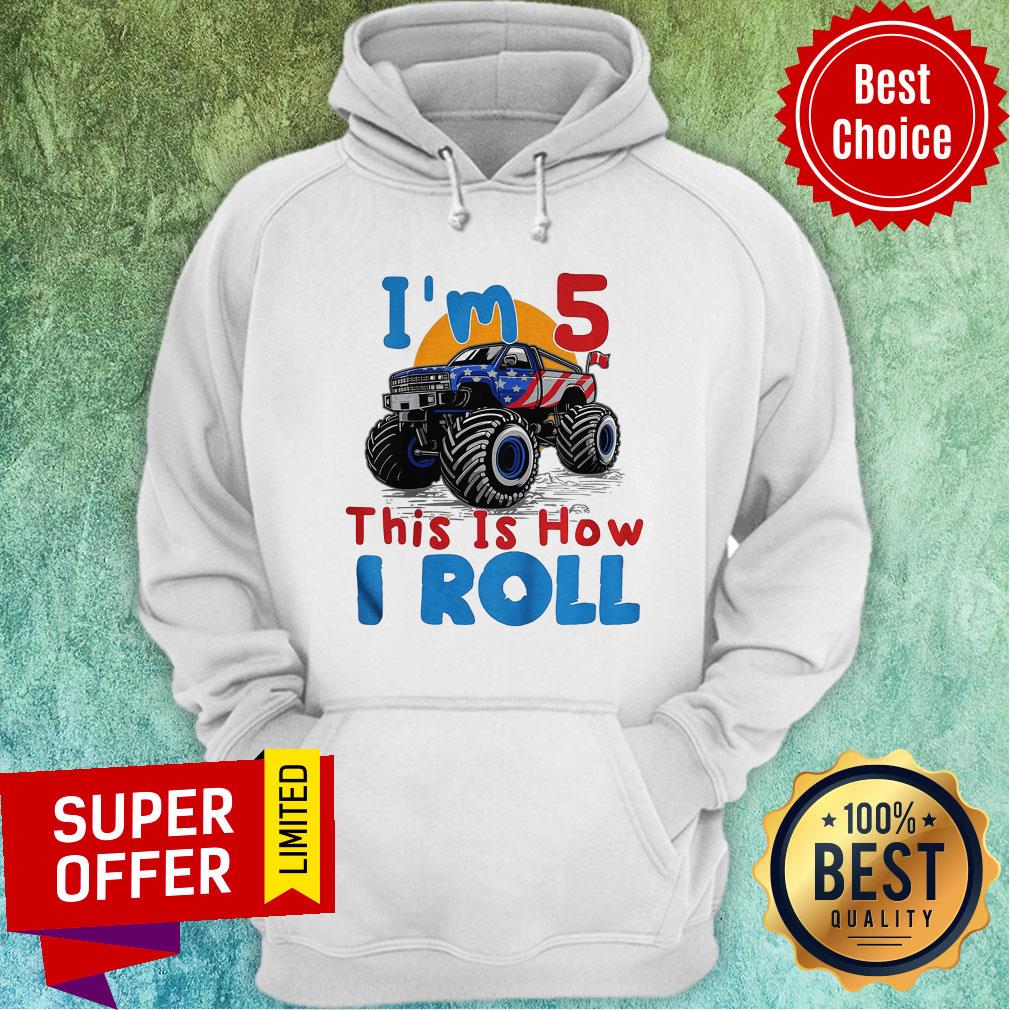 Official I’m 5 This Is How I Roll Truck 4 Wheeler Monster Birthday Shirt - Image 2