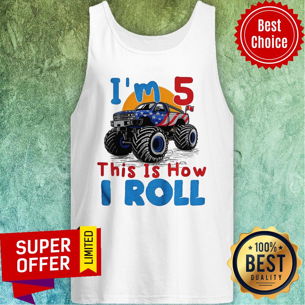 Official I’m 5 This Is How I Roll Truck 4 Wheeler Monster Birthday Shirt - Image 4