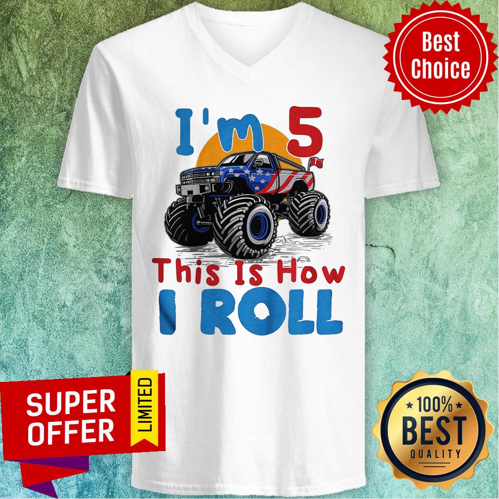 Official I’m 5 This Is How I Roll Truck 4 Wheeler Monster Birthday Shirt - Image 5