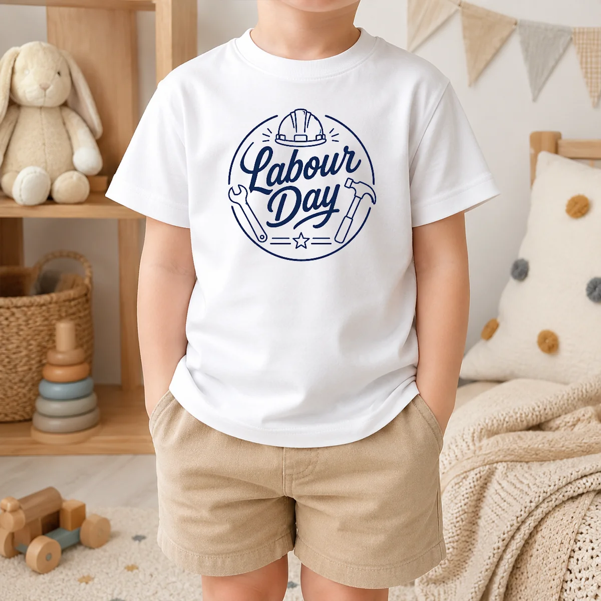 Premium Top Minimalist Line Art Labour Day Script Shirt - Image 9
