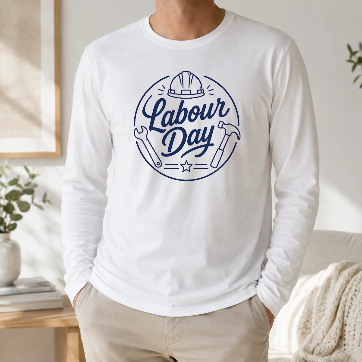 Premium Top Minimalist Line Art Labour Day Script Shirt - Image 5